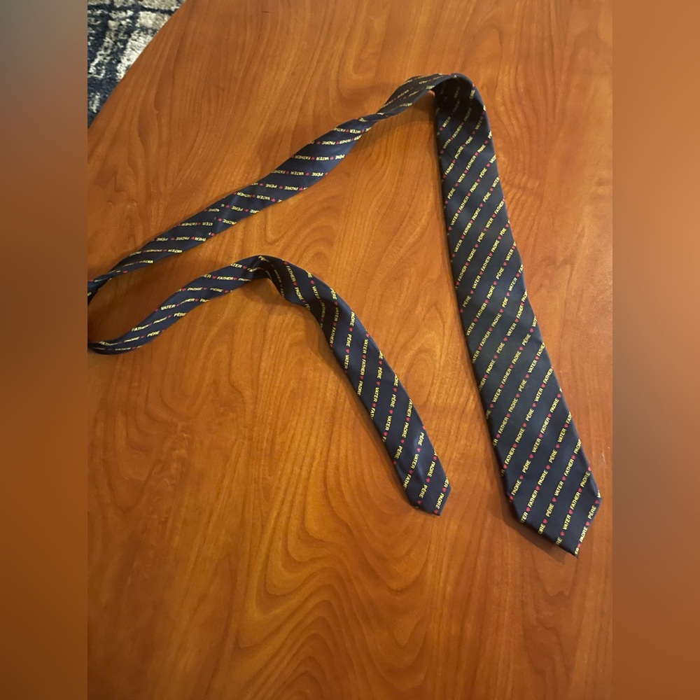 Classic Navy Striped Men's Tie - Navy with Yellow & Red Accents